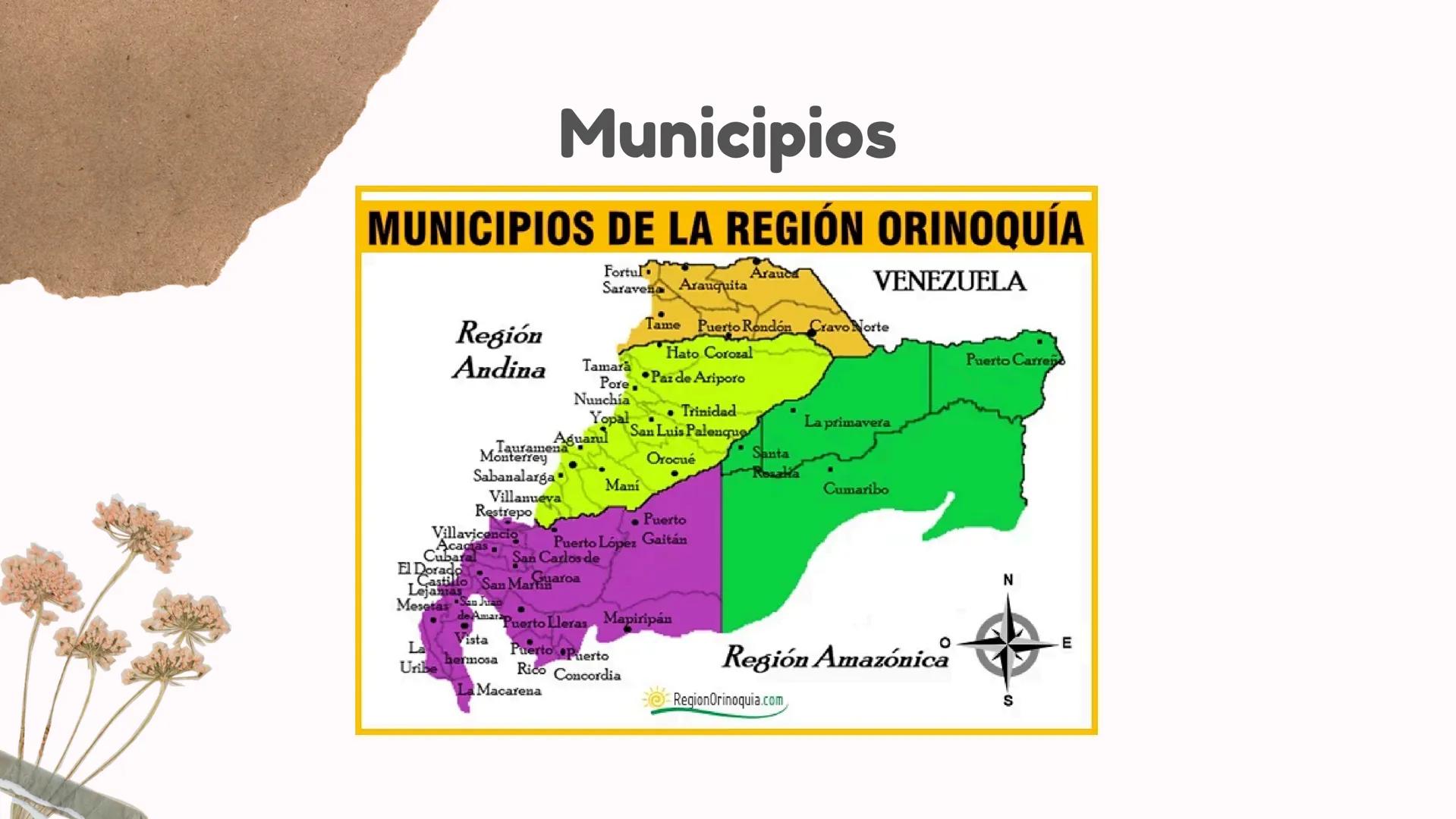 # Departamentos

*   Arauca
*   Meta
*   Vichada
*   Casanare # Limites y relieve

Región Andina

Páramo de
Sumapaz

R. Manacacias

Sierra d