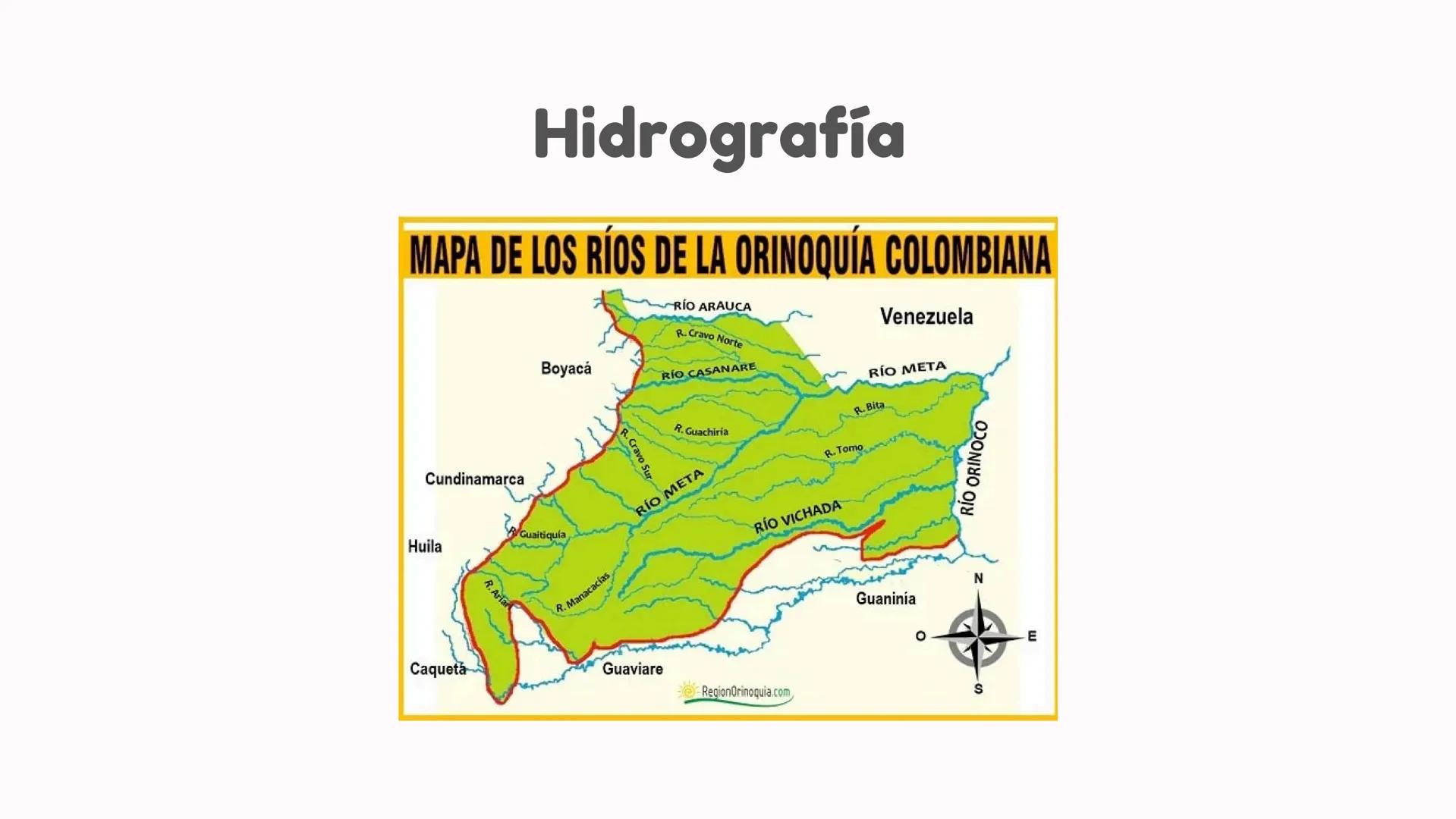 # Departamentos

*   Arauca
*   Meta
*   Vichada
*   Casanare # Limites y relieve

Región Andina

Páramo de
Sumapaz

R. Manacacias

Sierra d