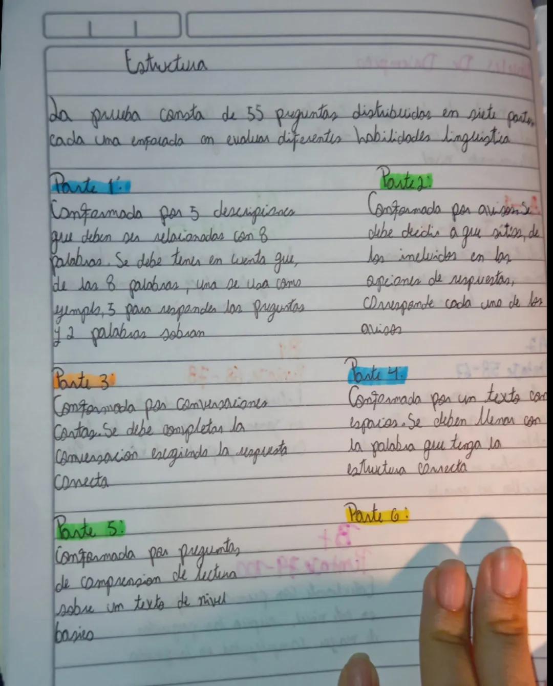 Estructura

La prueba consta de 55 preguntas distribuidas en siete partes,
cada una enfocada en evaluar diferentes habilidades lingüísticas
