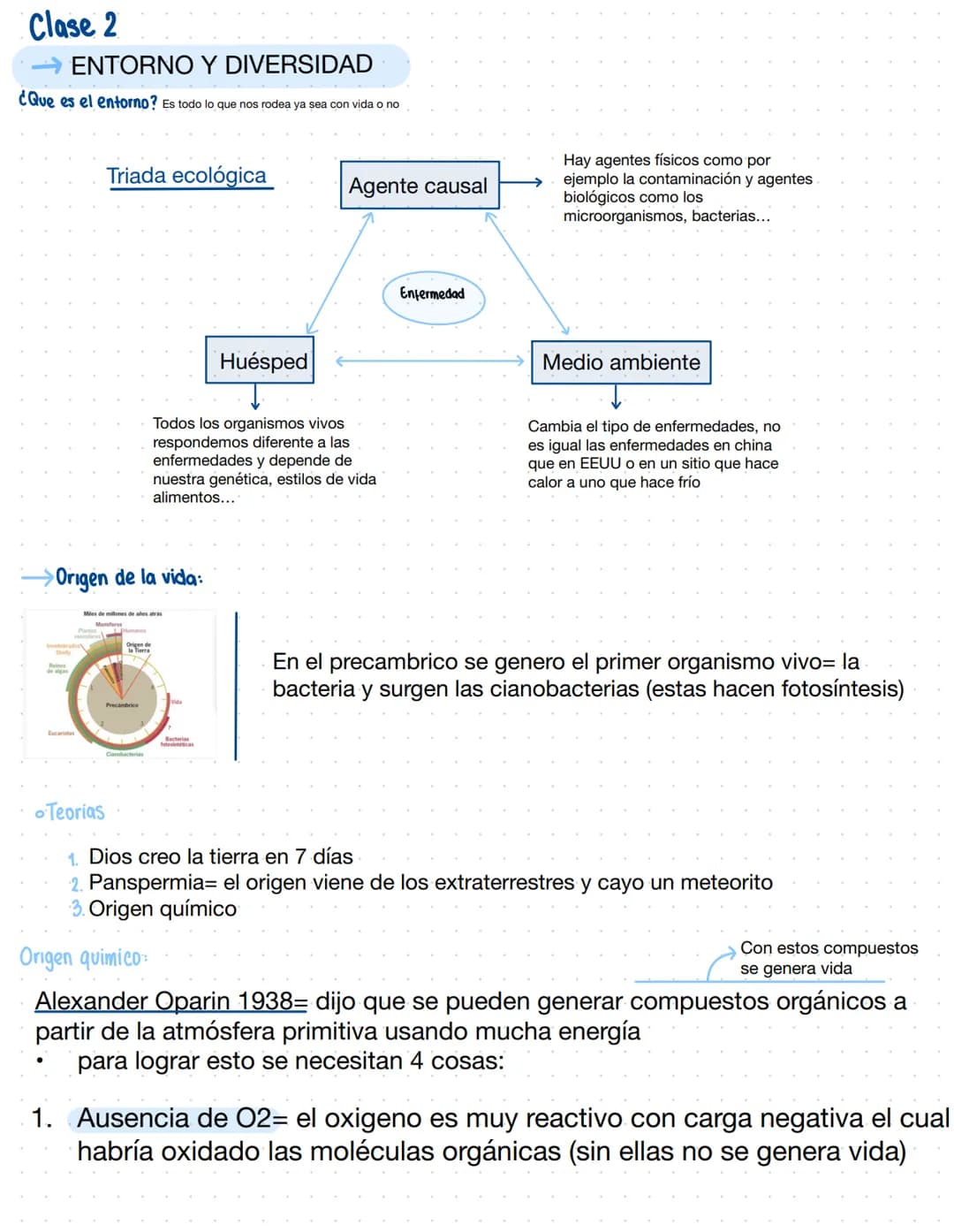 Clase 2
ENTORNO Y DIVERSIDAD
¿Que es el entorno? Es todo lo que nos rodea ya sea con vida o no
Triada ecológica
Huésped
Agente causal
Enferm