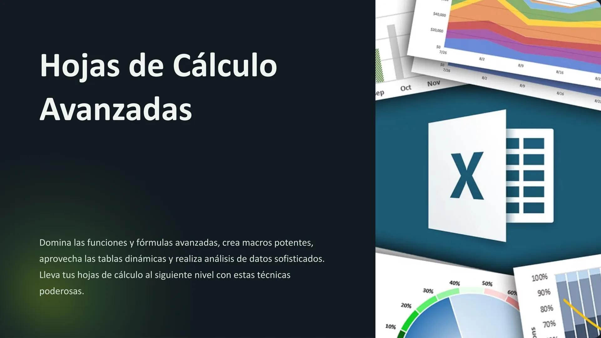 # Hojas de Cálculo

# Avanzadas

Domina las funciones y fórmulas avanzadas, crea macros potentes,
aprovecha las tablas dinámicas y realiza a