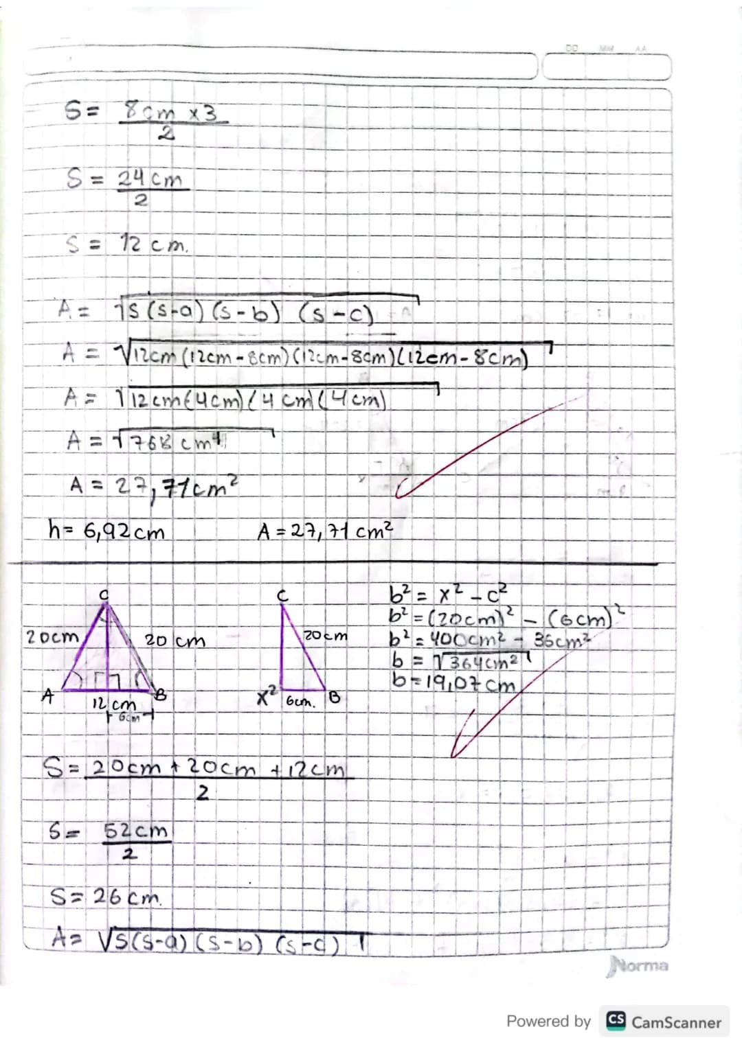 በት
Resuelve por pitagoras.
A
14 cm
5 cm
C
13,07m.
B
a² = 67-c²
12 = (14 km)² - (5cm)²
a² = 196 cm2 - 25cm²
=1131cm²
a = 13,07 cm.
m² = a+n²
