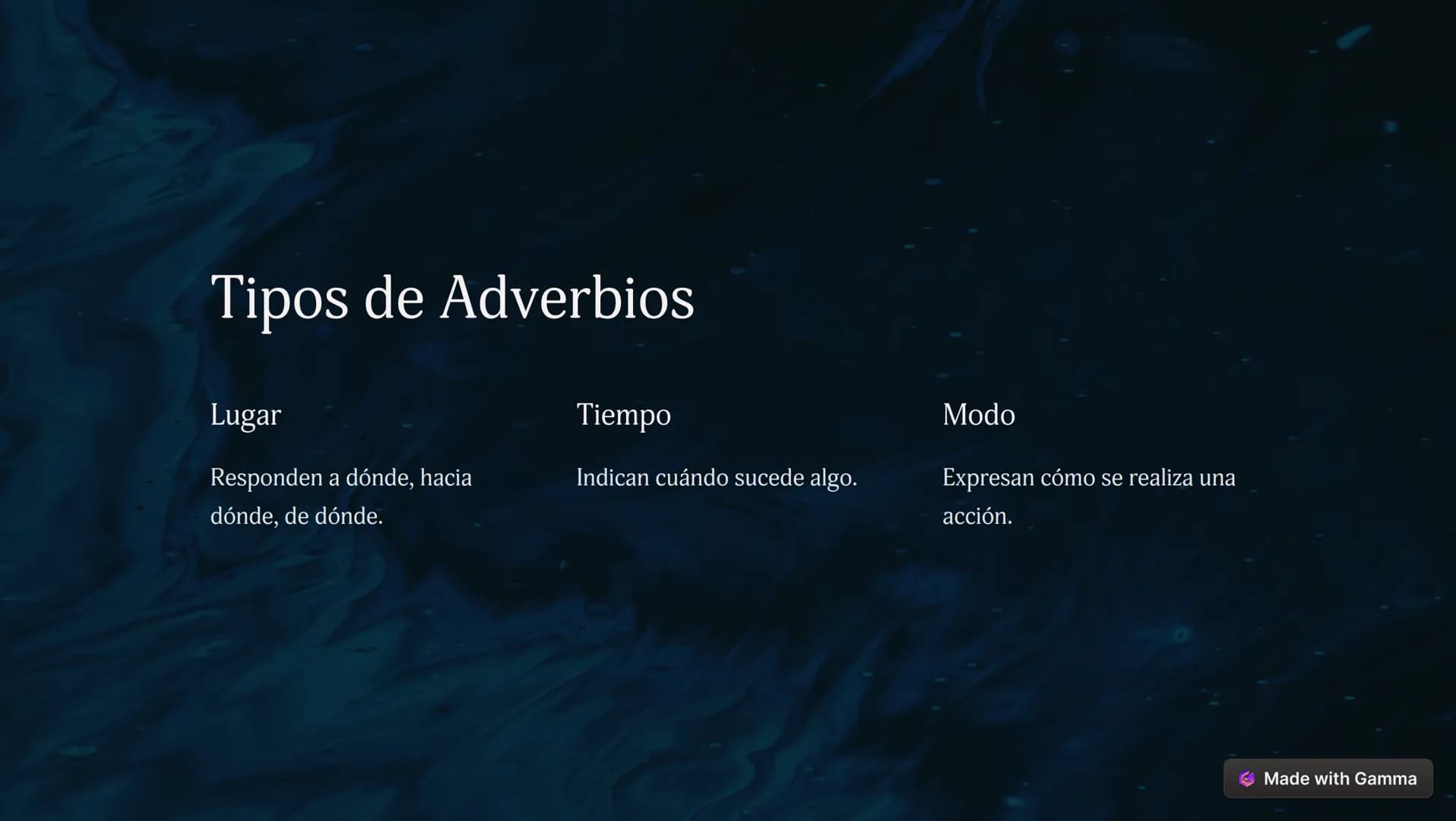 00
Adverbios: La Clave
de la Expresión
Precisa
Los adverbios son palabras indispensables que nos permiten describir
con mayor detalle accion