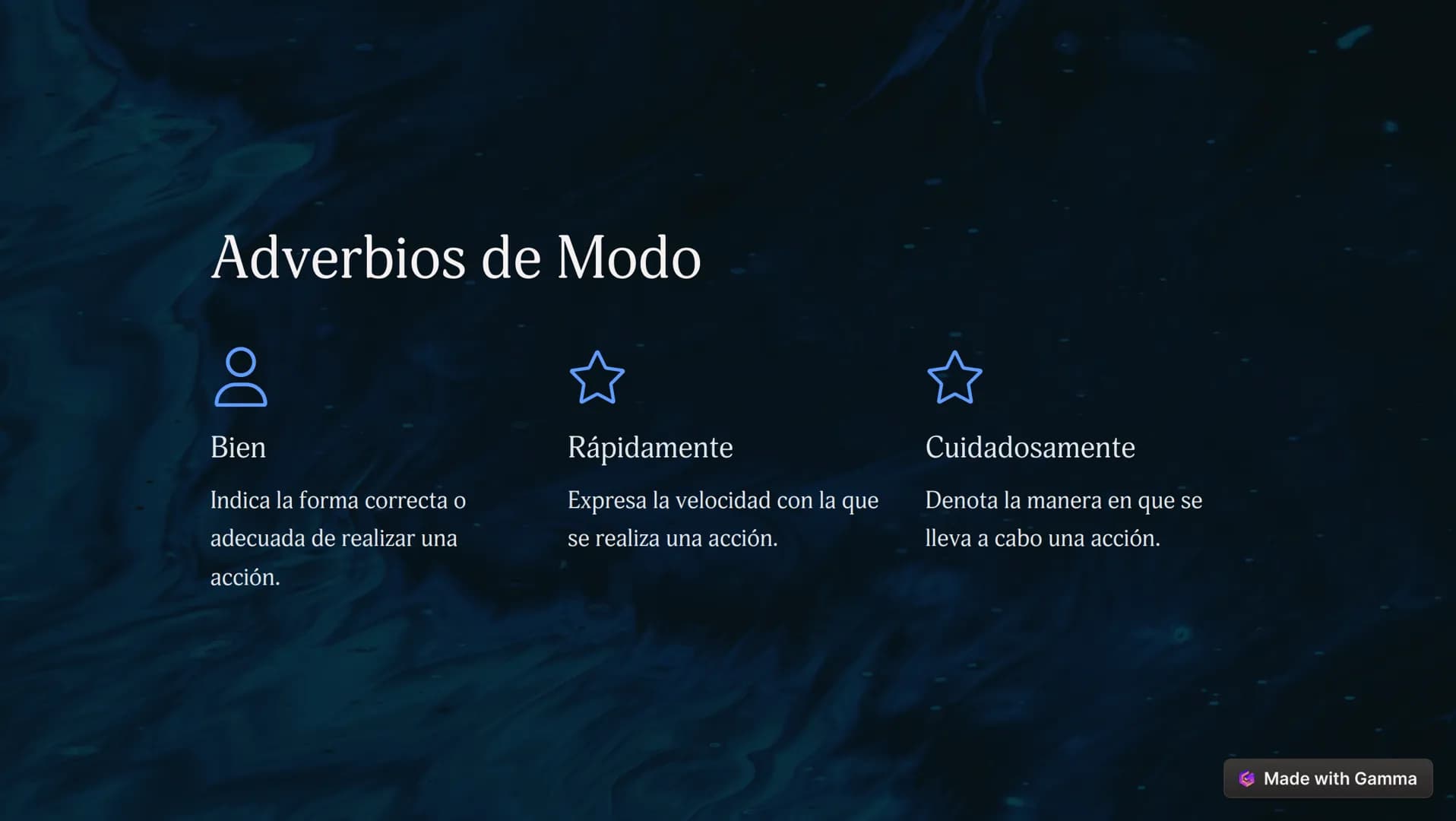 00
Adverbios: La Clave
de la Expresión
Precisa
Los adverbios son palabras indispensables que nos permiten describir
con mayor detalle accion