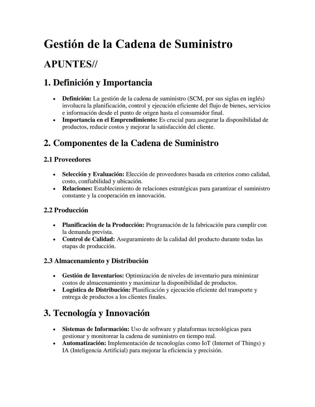 # Gestión de la Cadena de Suministro

APUNTES//

1. Definición y Importancia

- Definición: La gestión de la cadena de suministro (SCM, por 