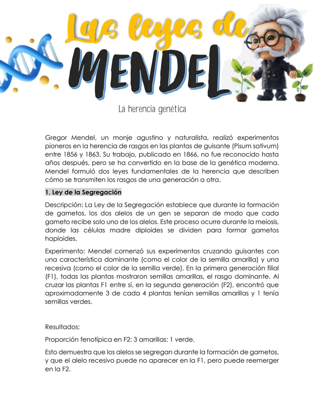 Las leyes de
MENDEL
La herencia genética
Gregor Mendel, un monje agustino y naturalista, realizó experimentos
pioneros en la herencia de ras