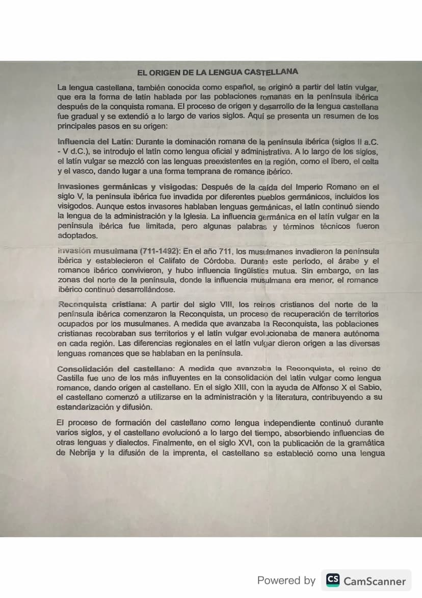 EL ORIGEN DE LA LENGUA CASTELLANA
La lengua castellana, también conocida como español, se originó a partir del latin vulgar,
que era la form