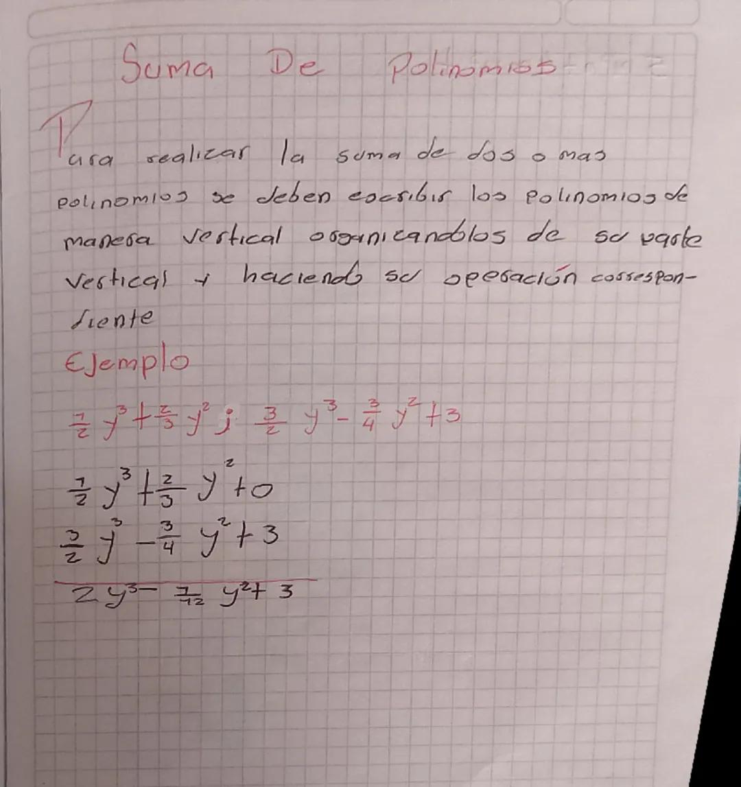 # Suma De Polinómiss-me

ara realizar la suma de dos o mas
polinomios se deben escribir los Polinomios de
manera vertical organizandolos de 