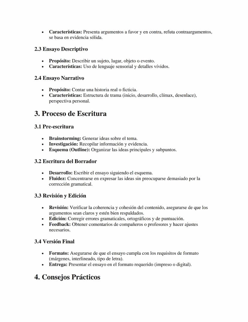 Escritura de Ensayos
APUNTES//
1. Estructura del Ensayo
1.1 Introducción
•
•
Propósito: Presentar el tema y captar la atención del lector.
C