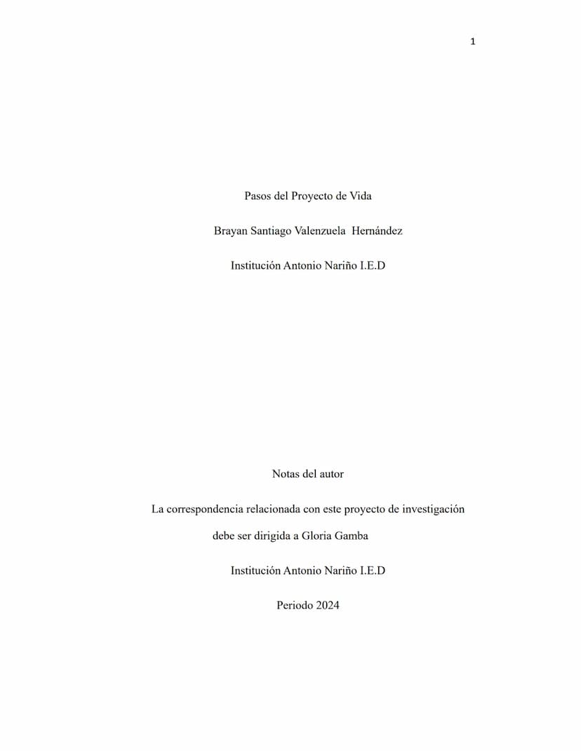 Pasos del Proyecto de Vida
Brayan Santiago Valenzuela Hernández
Institución Antonio Nariño I.E.D
Notas del autor
La correspondencia relacion