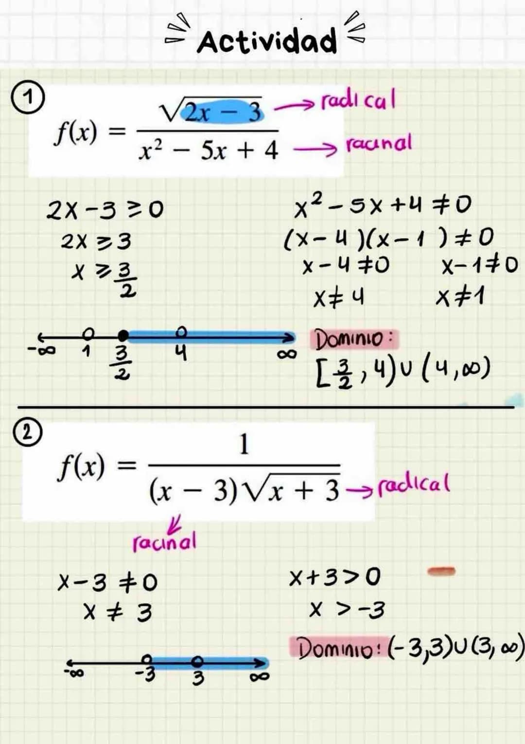 1
f(x)
=
=Actividad
√2x
2x - 3
A
radical
r2 – 5x + 4 → raanal
2X-30
2X 3
X3
x = 3/2
-
+4 -
x2 -5x+470
(x-4)(x-1) #0
x-4=0 X-10
2
81
f(x)
om/
