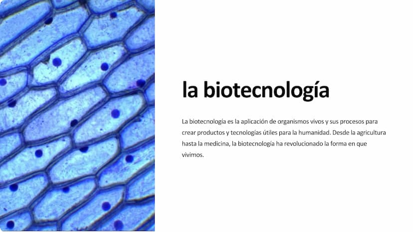 la biotecnología
La biotecnología es la aplicación de organismos vivos y sus procesos para
crear productos y tecnologías útiles para la huma
