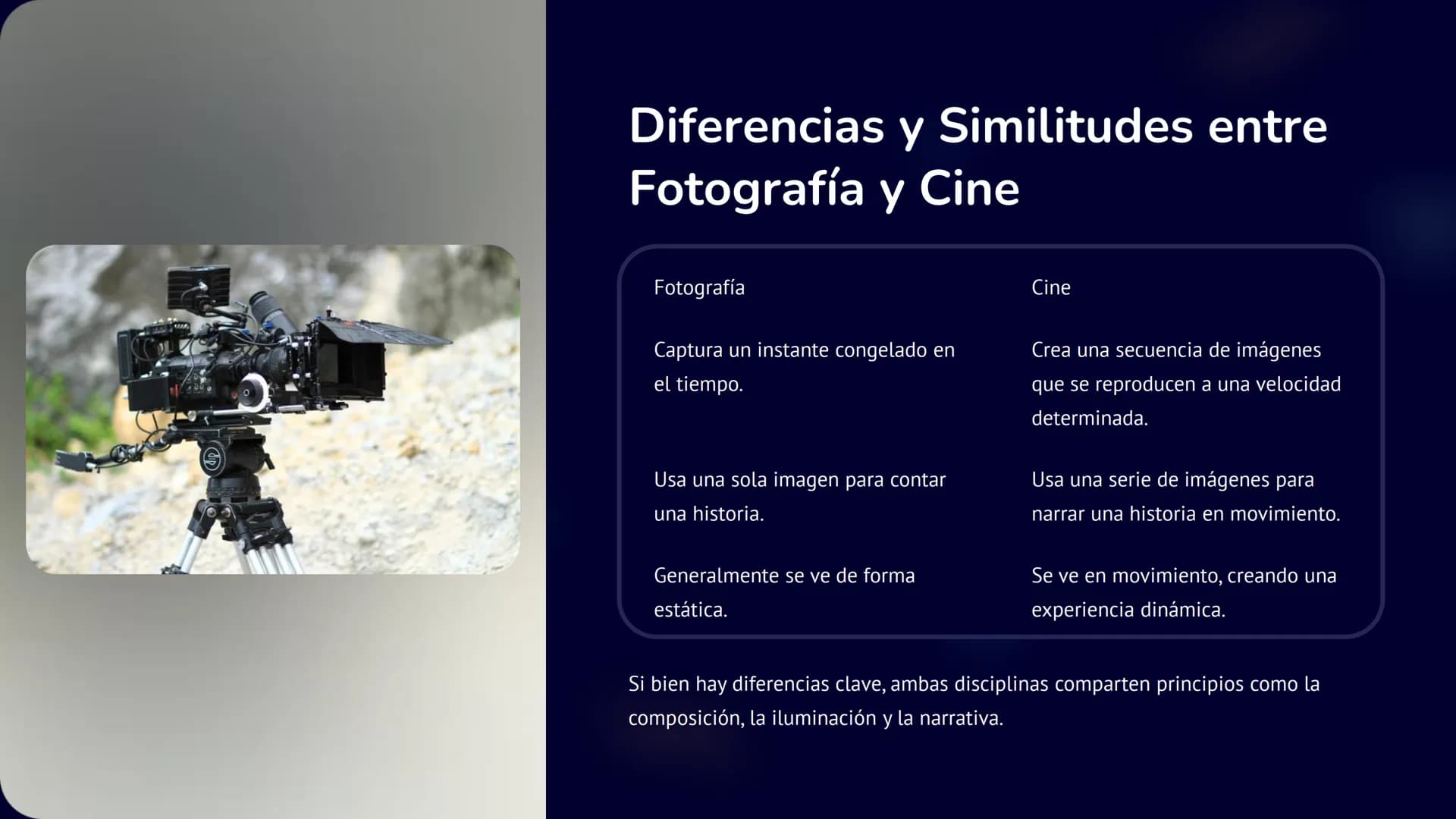 la Fotografía y el
Cine
En este curso exploraremos el mundo de la fotografía y el cine, dos
formas de arte que capturan la realidad de maner
