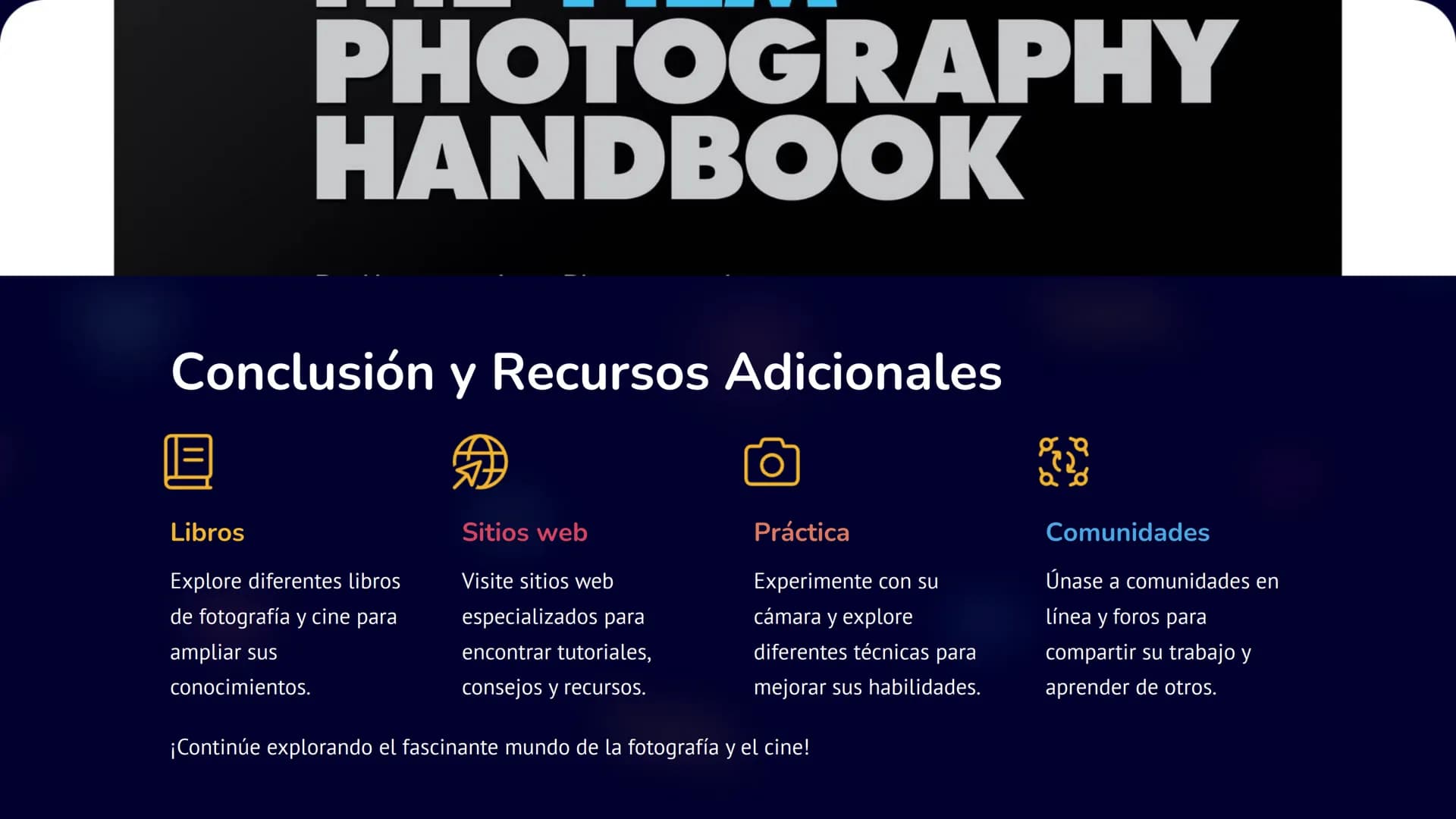 la Fotografía y el
Cine
En este curso exploraremos el mundo de la fotografía y el cine, dos
formas de arte que capturan la realidad de maner