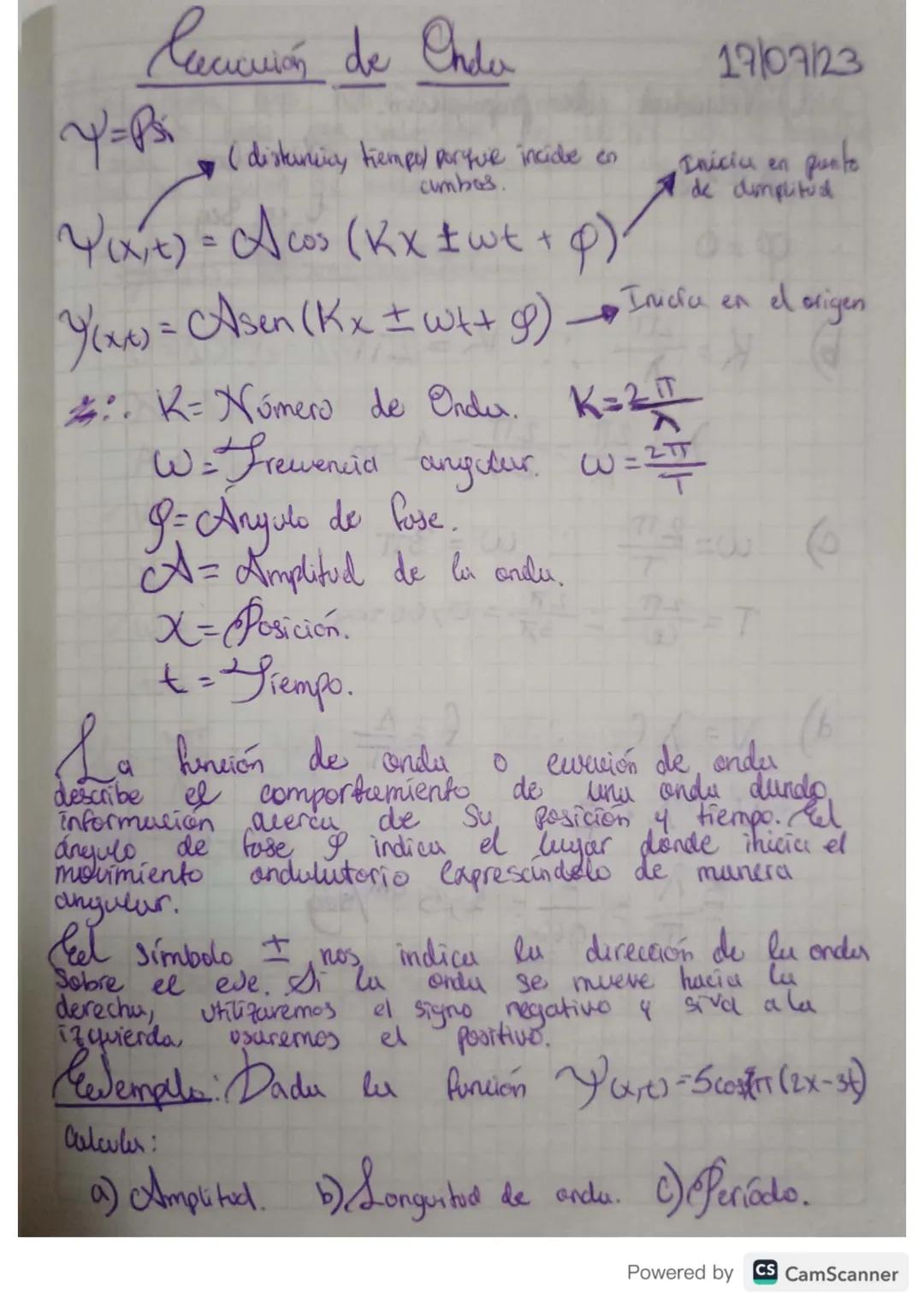 # leecución de Ondu

Y=Bi

(distancicy tiempos porque incide en
cumbos.

4(x,t) = A cos (KxIwt+p)

4/(xx) = Asen (Kx=wt+g)

17/07/23

Inicia