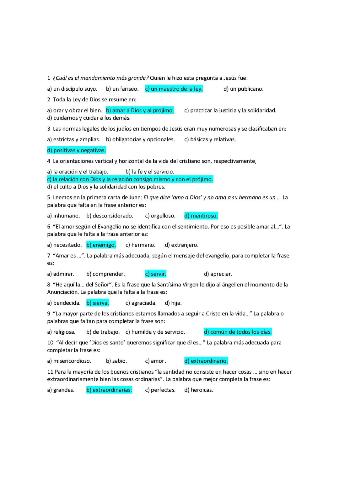 Cuestionario de religión 