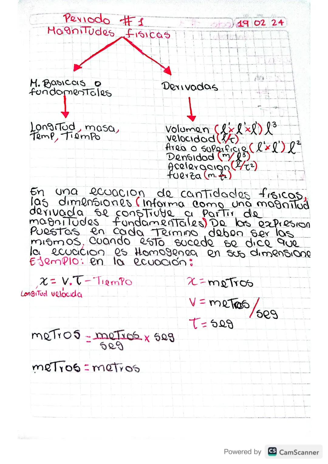 # Periodo #1
Magnitudes fisicas
19 02 24

M. Basicas O
fundamentales

Derivadas

Longitud, masa,
Temp, Tiempo

Volumen (lxlxl) l³
velocidad(