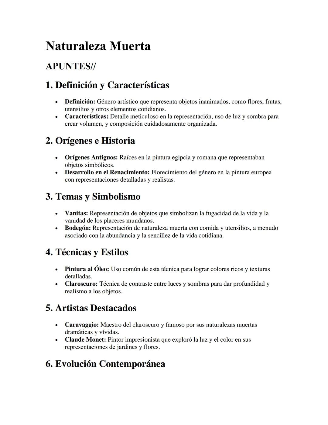 # Naturaleza Muerta

APUNTES//

1. Definición y Características

- Definición: Género artístico que representa objetos inanimados, como flor