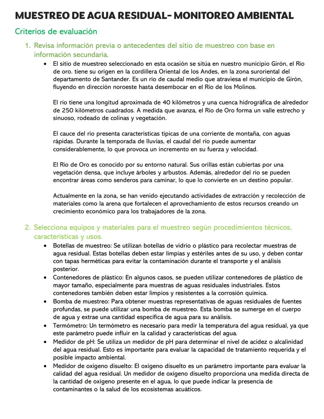 MUESTREO DE AGUA RESIDUAL-MONITOREO AMBIENTAL
Criterios de evaluación
1. Revisa información previa o antecedentes del sitio de muestreo con 