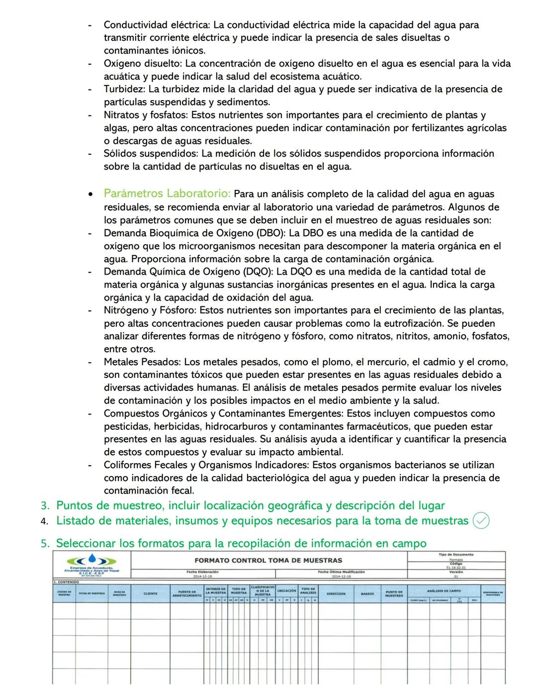 MUESTREO DE AGUA RESIDUAL-MONITOREO AMBIENTAL
Criterios de evaluación
1. Revisa información previa o antecedentes del sitio de muestreo con 