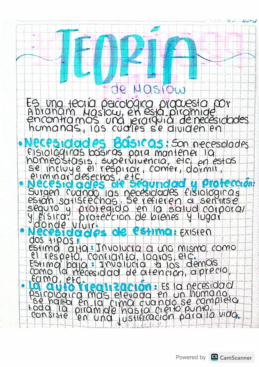 TEORÍA
de Masiow
Es una teoria psicologica propuesta por
Abraham Maslow, en esta piramide
encontramos una jerarquia de necesidades
humanas, 