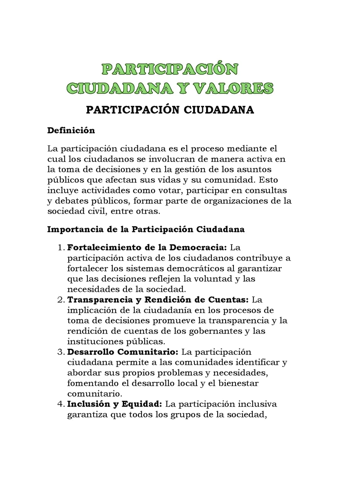 PARTICIPACIÓN CIUDADANA Y VALORES