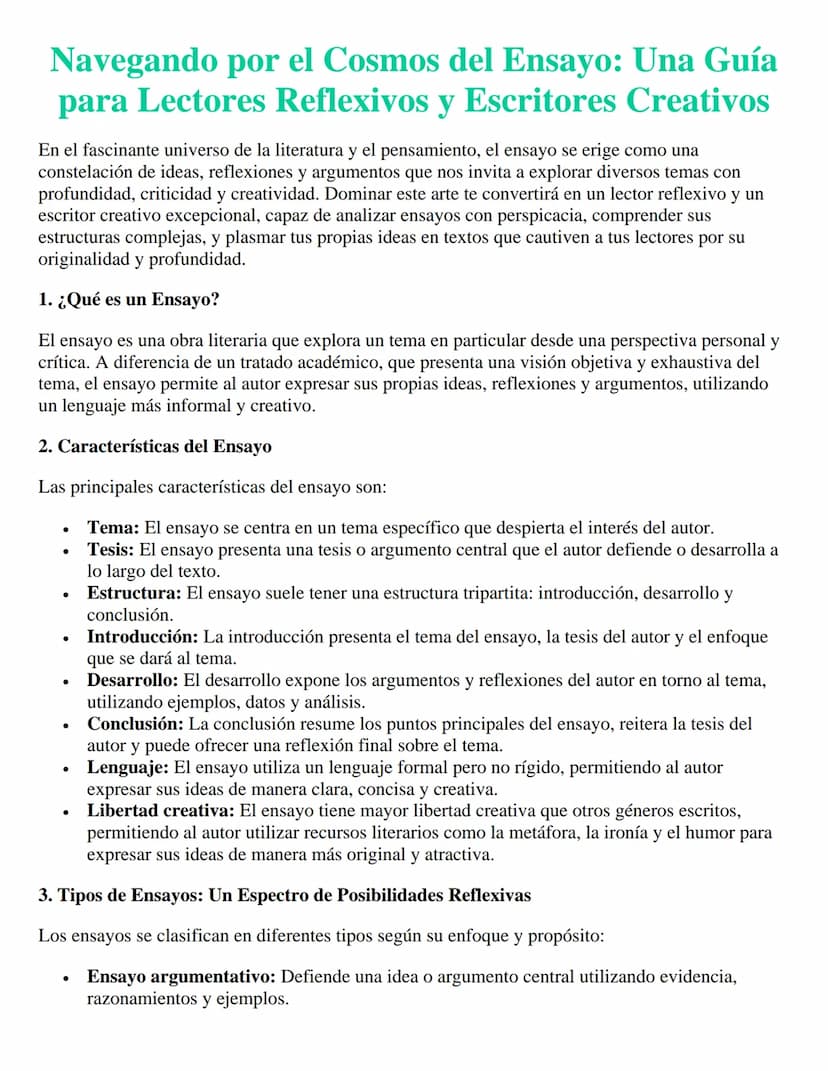 Navegando por el Cosmos del Ensayo: Una Guía
para Lectores Reflexivos y Escritores Creativos
En el fascinante universo de la literatura y el