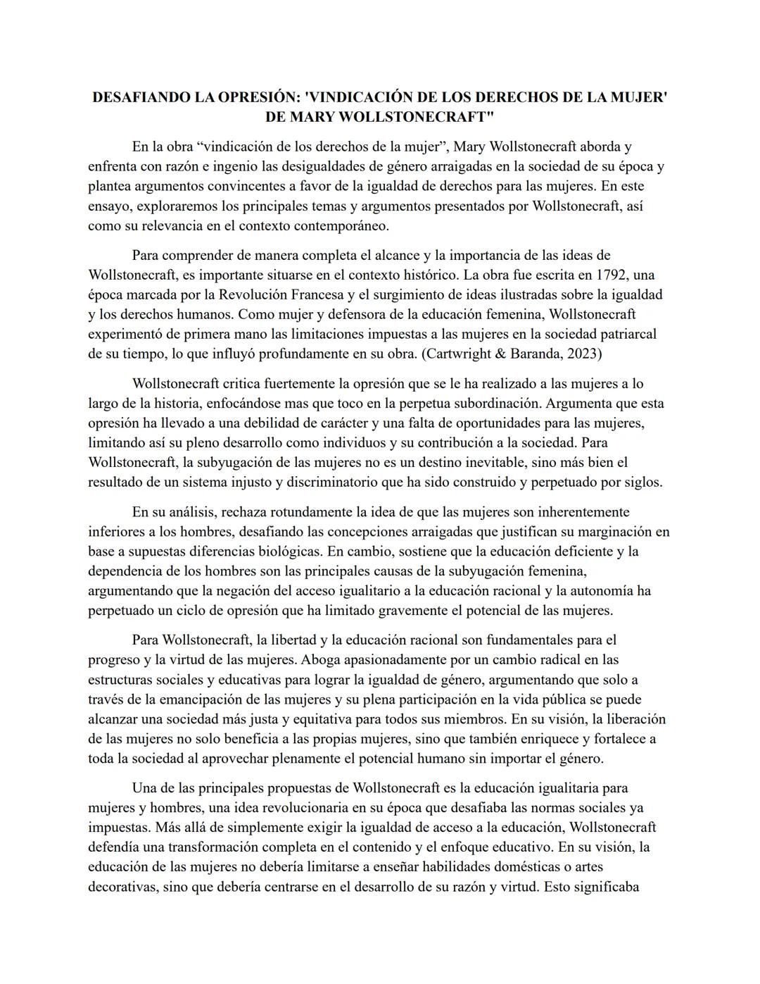La Lucha por la Igualdad: Ideas de Mary Wollstonecraft sobre los Derechos de la Mujer