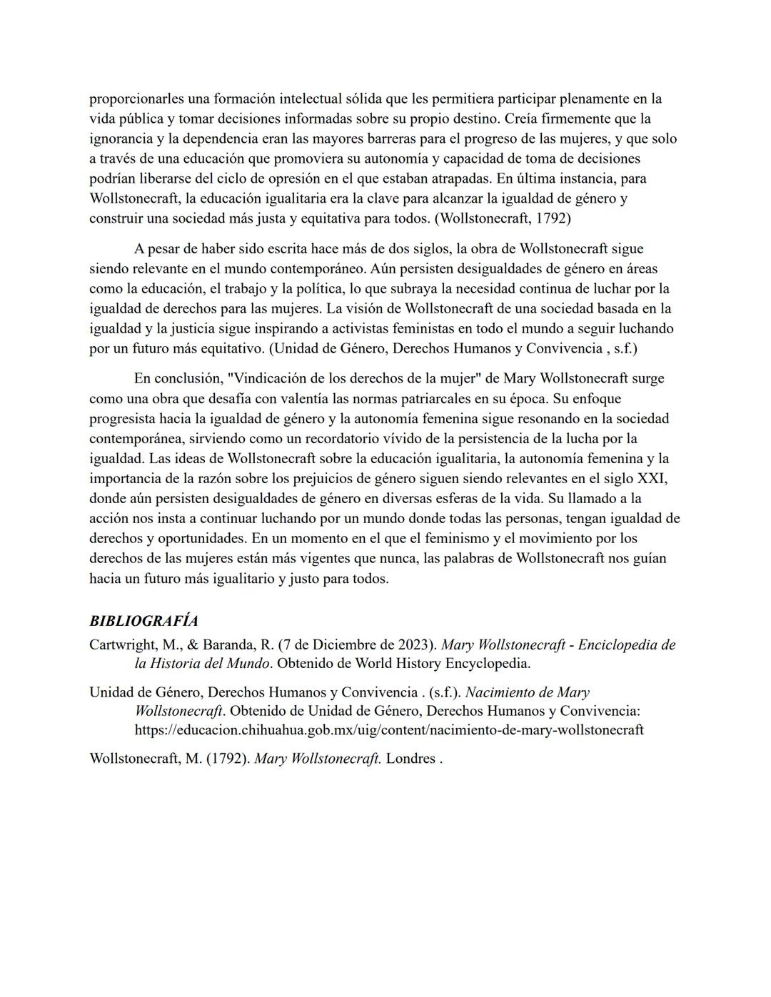 # DESAFIANDO LA OPRESIÓN: 'VINDICACIÓN DE LOS DERECHOS DE LA MUJER'
DE MARY WOLLSTONECRAFT"

En la obra "vindicación de los derechos de la m