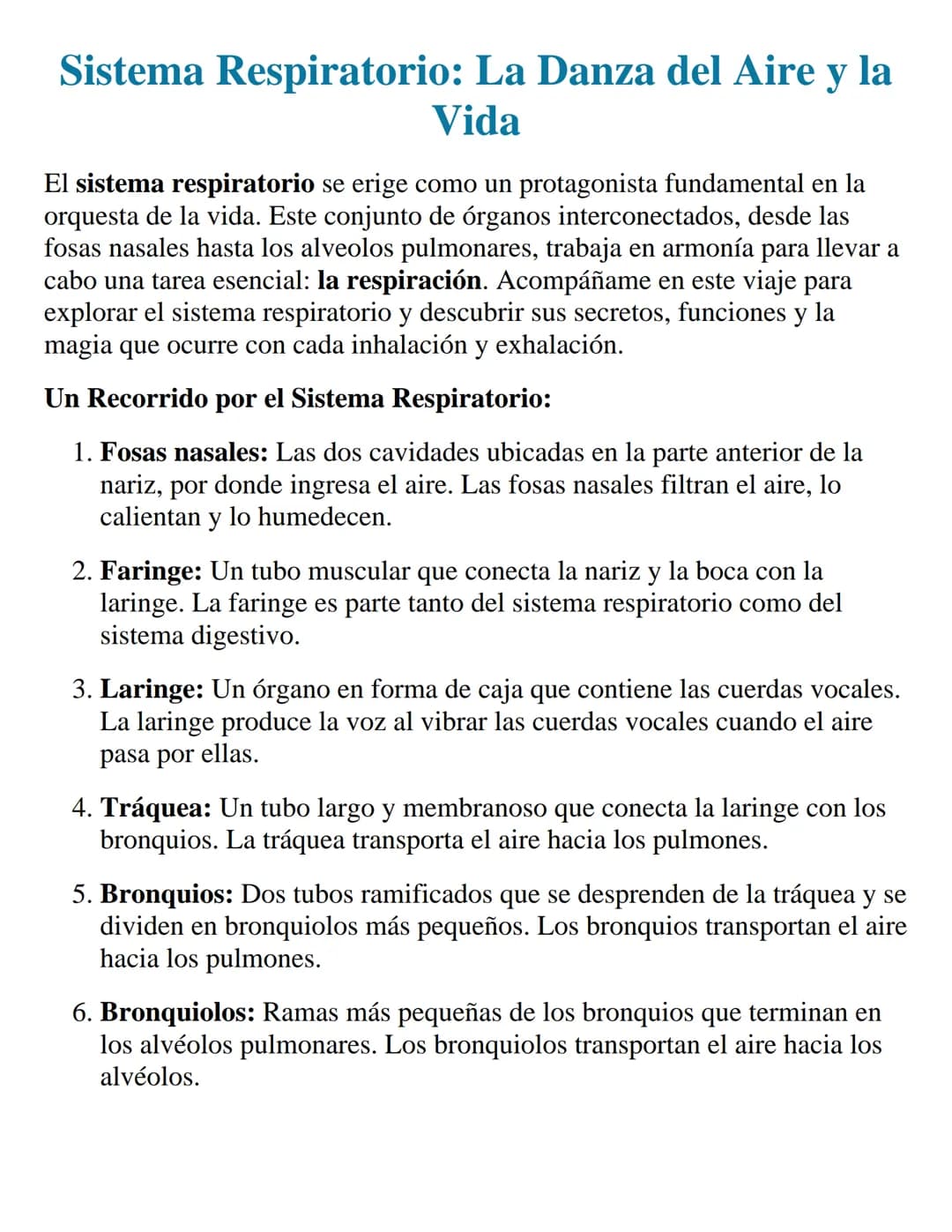Sistema Respiratorio: La Danza del Aire y la
Vida
El sistema respiratorio se erige como un protagonista fundamental en la
orquesta de la vid