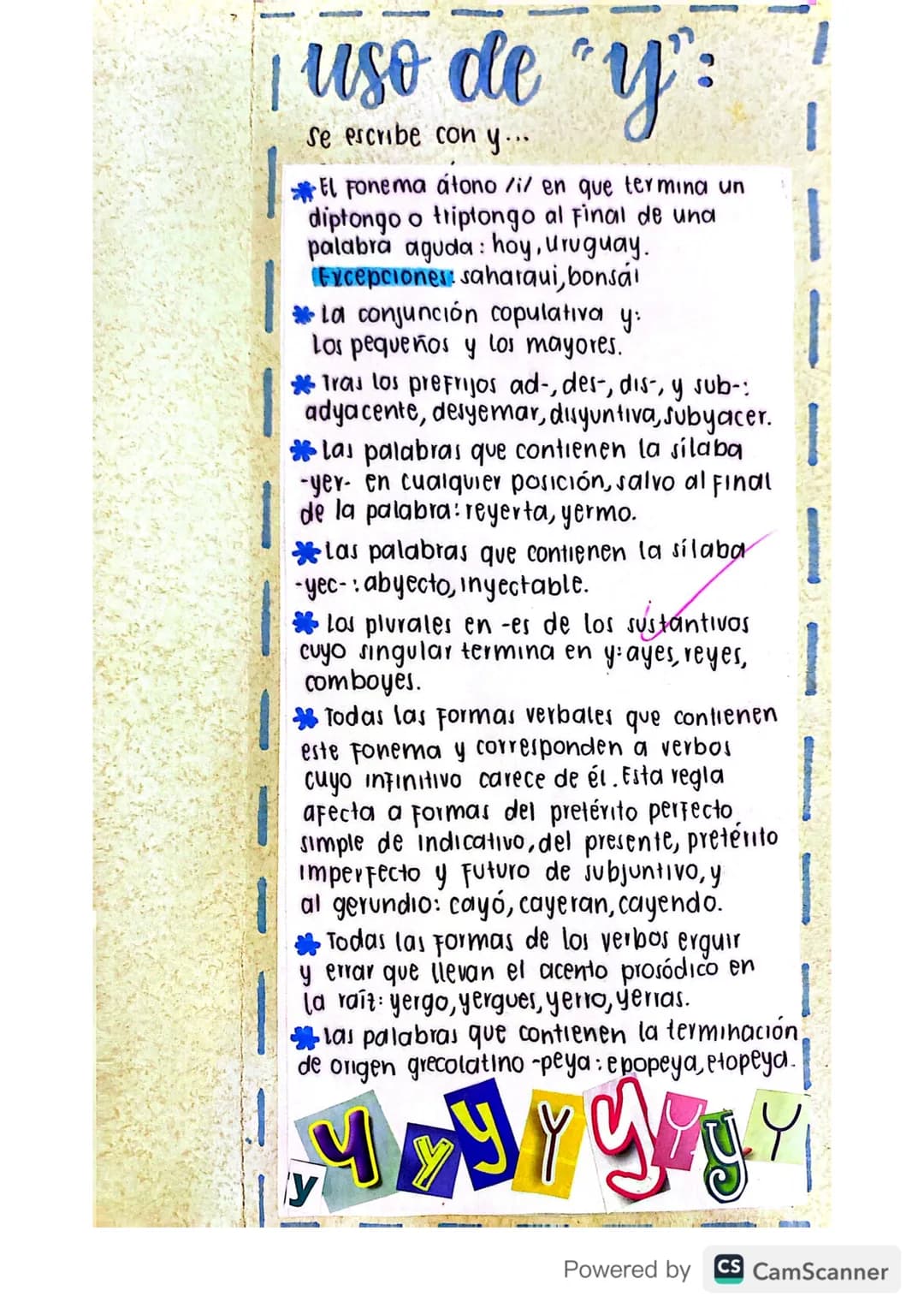 Reglas
ORTOGRÁFICAS
de la
ryj ull
2868
MARIA
AUXILIA
Powered by
CS CamScanner I uso de "y":
escribe con y...
El Fonema átono /i/ en que term