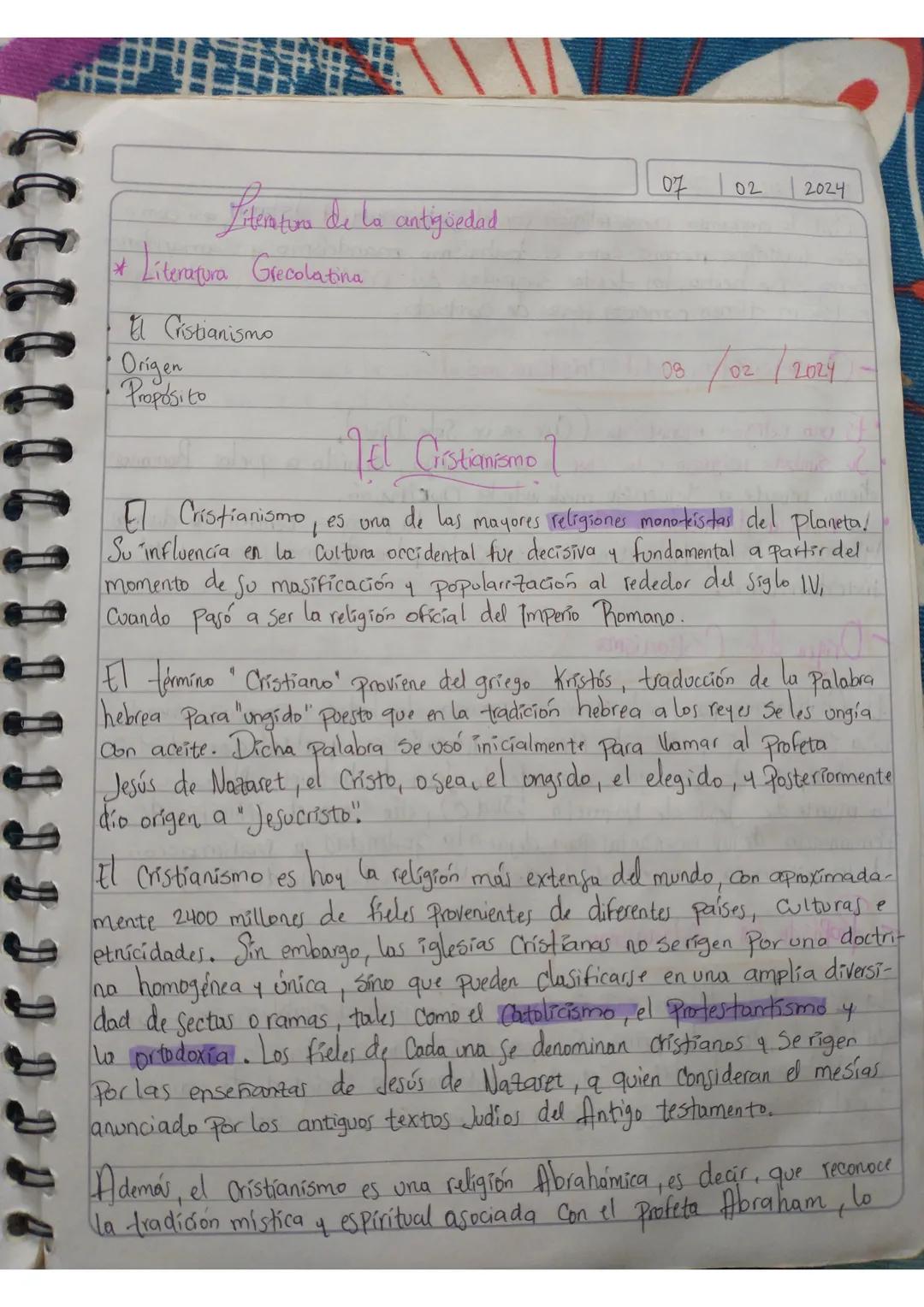 Literatura de la antigüedad
* Literatura Grecolatina
Cristianismo
Origen
Propósito
07 102 12024
08/02/2024
"Jel Cristianismo
El Cristianismo