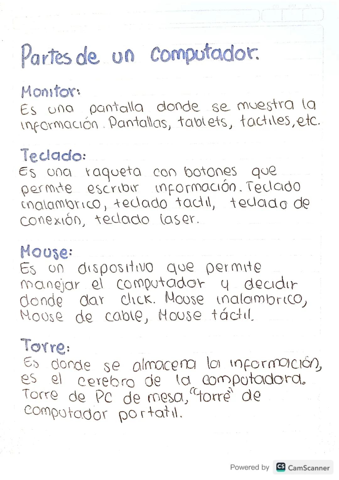 # Partes de un computador.

Monitor:
Es una pantalla donde se muestra la
información. Pantallas, tablets, tactiles, etc.

Teclado:
Es una ra