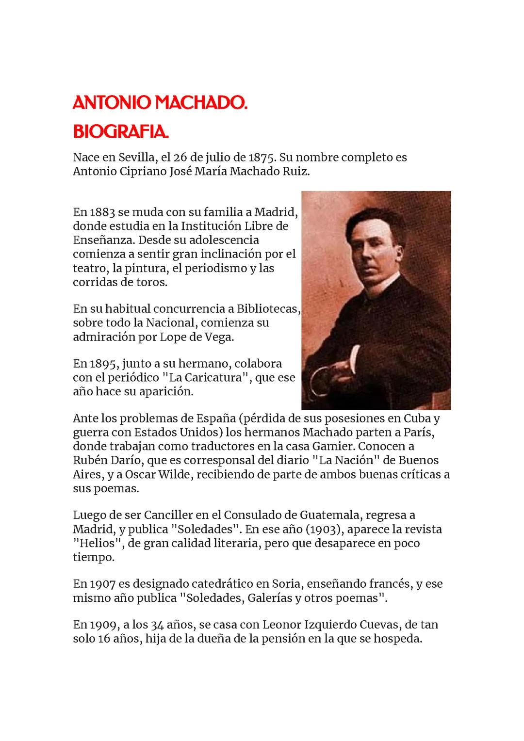 BIOGRAFÍA DE ANTONIO MACHADO 