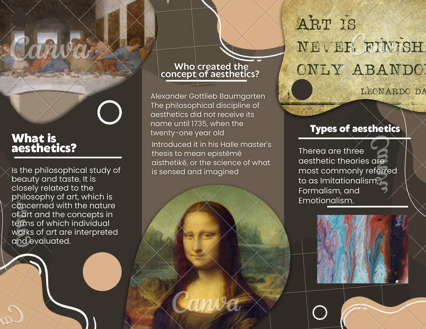 Counse
What is the
Caesthetics
sense in art?
An artistic
aesthetic is the
collection of
stylistic choices
an artist uses to
make a work
beau