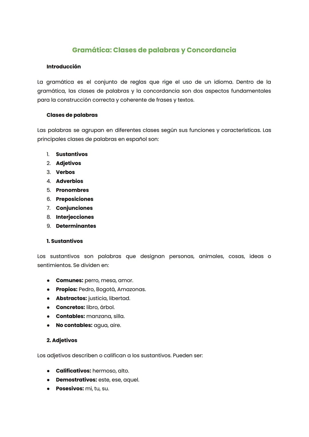 Gramática: Clases de palabras y Concordancia
Introducción
La gramática es el conjunto de reglas que rige el uso de un idioma. Dentro de la
g
