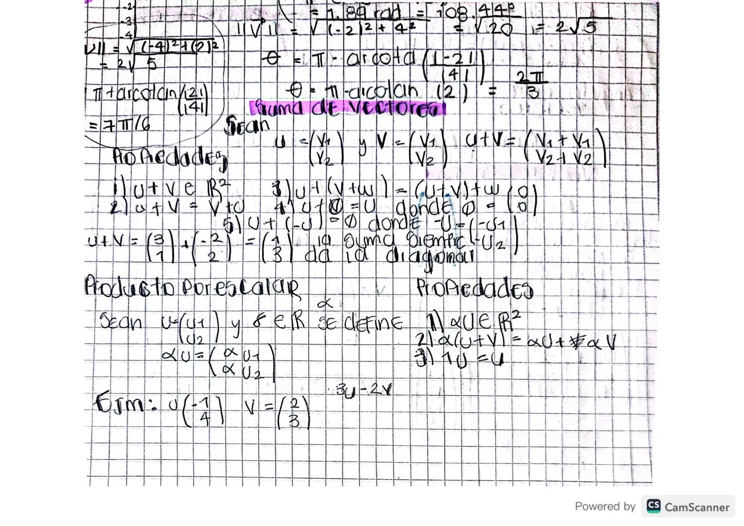 2
-3
4
VII = √(-4)²+(2)²
=2√5
= 1.89 rad = 108.44°
||V|| = √(-2)²+4² = √20 = 2√5
Θ = π- arcota (\frac{1-21}{41})
π+arctan (\frac{21}{141})
Θ