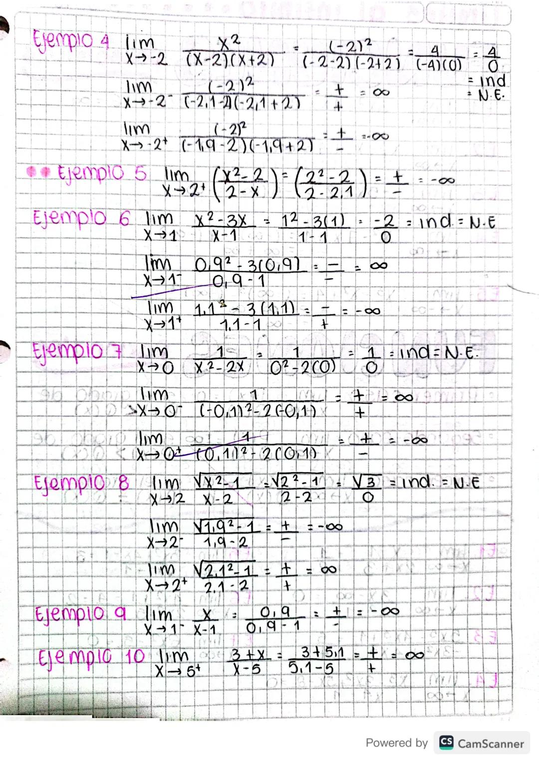 21 04 23
# LÍMITES Infinitos.

$lim_{x \to 0} f(x) = \frac{k}{0} =$ indefinido $\cdot \infty$

$\cdot -\infty$
$\cdot N.E$

Ejemplo 1: $lim_