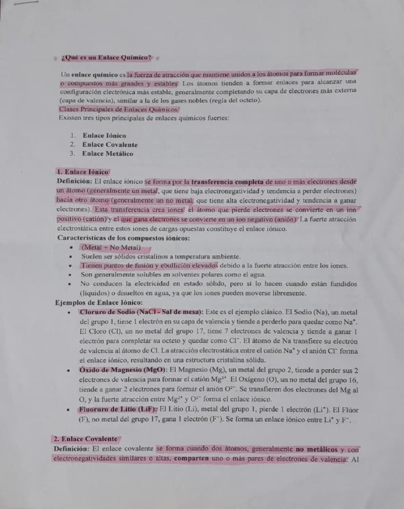 ¿Qué es un Enlace Químico?
Un enlace químico es la fuerza de atracción que mantiene unidos a los átomos para formar moléculas
o compuestos m