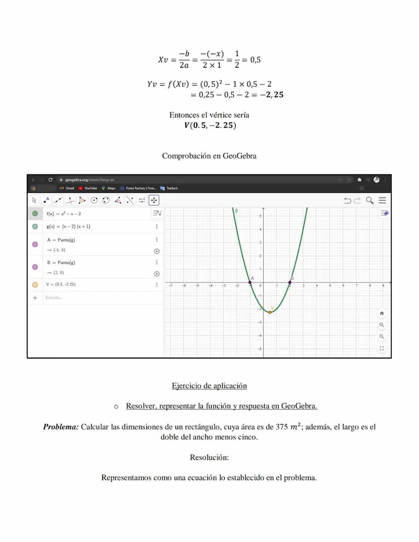 Desarrollo analítico de los ejercicios
Representar en GeoGebra la función dada y determinar a partir de dicha gráfica:
o Tipo de función
o D