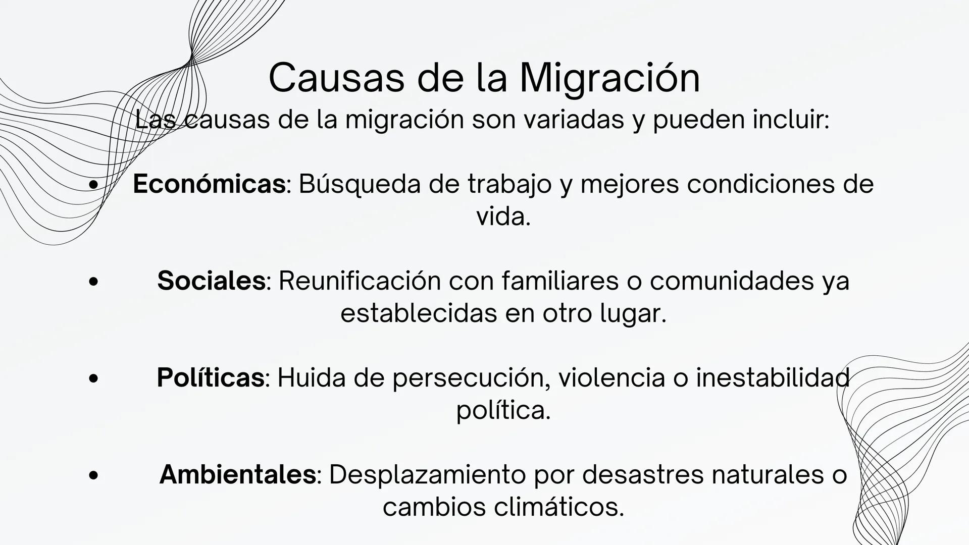 MIGRACIÓN ¿Qué es la Migración?
La migración es el movimiento de personas de un
lugar a otro, ya sea dentro de un país o a través de
fronter