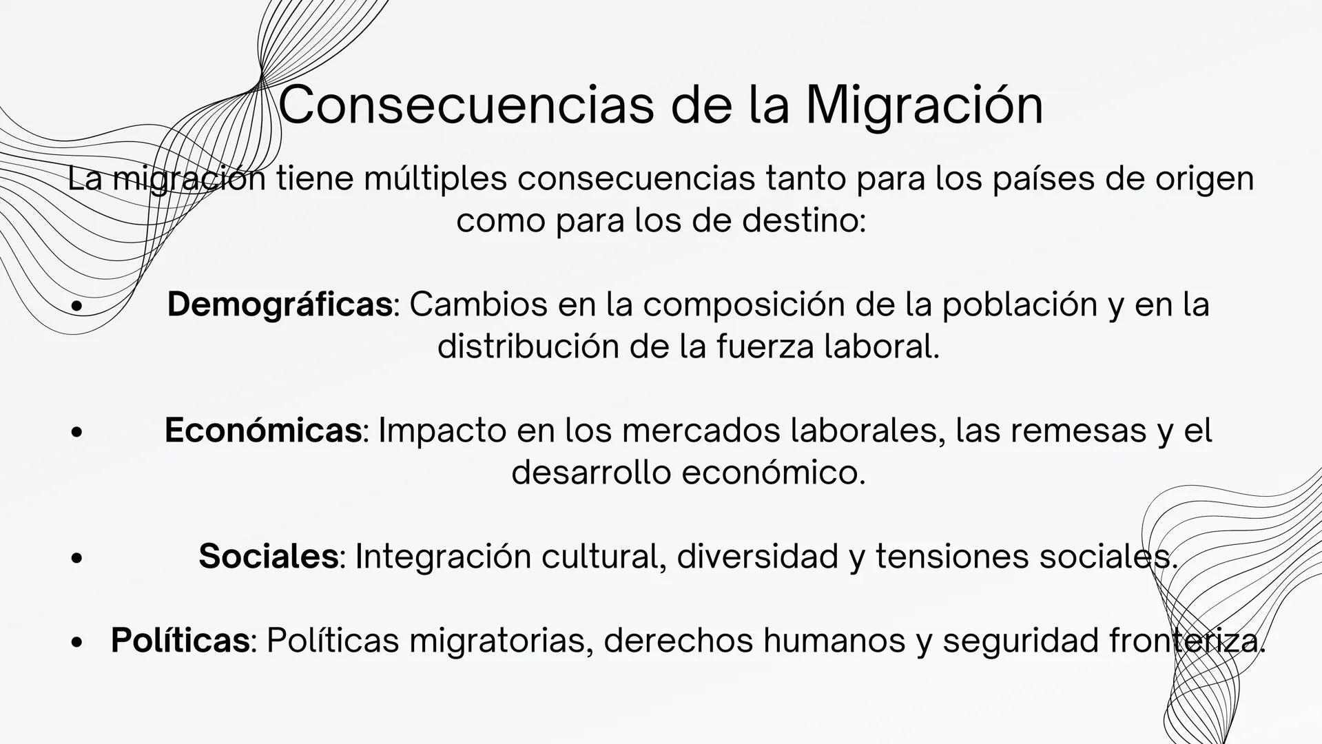 MIGRACIÓN ¿Qué es la Migración?
La migración es el movimiento de personas de un
lugar a otro, ya sea dentro de un país o a través de
fronter