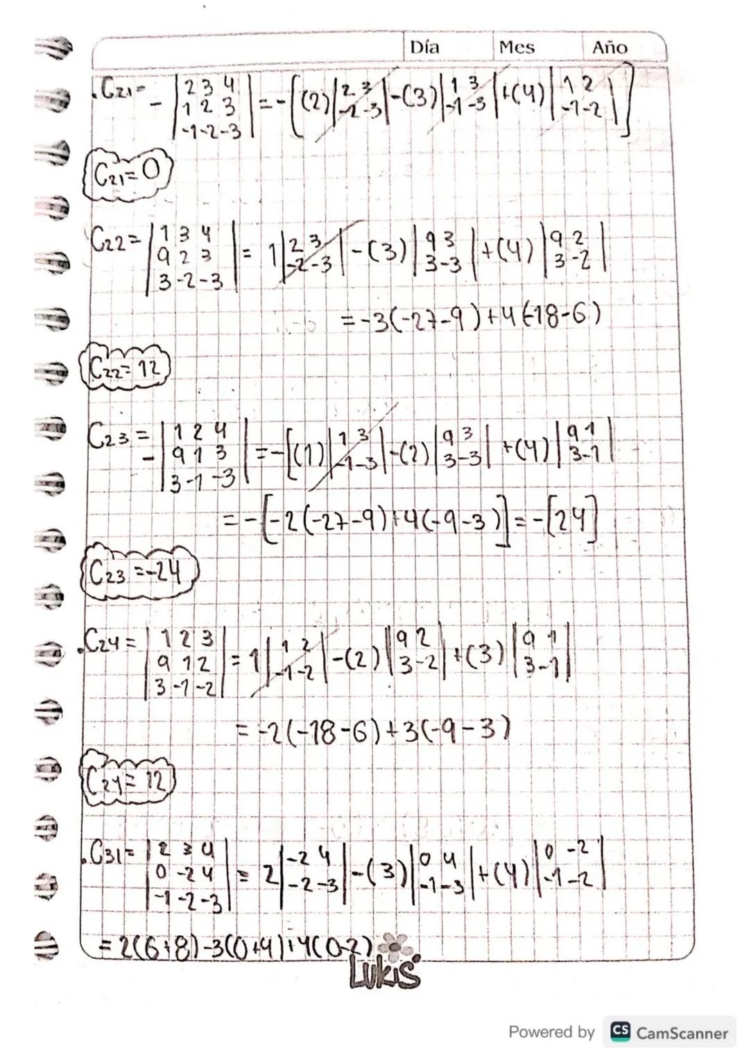Clase 16
• Tercer Corte
9
0
Determinantes
Día 16 Mes 10
Año 23
Definicion 1: (Deterninontes 2x2)
Sea A = (a1 bi) entonces det (A) = aib₂-a₂b