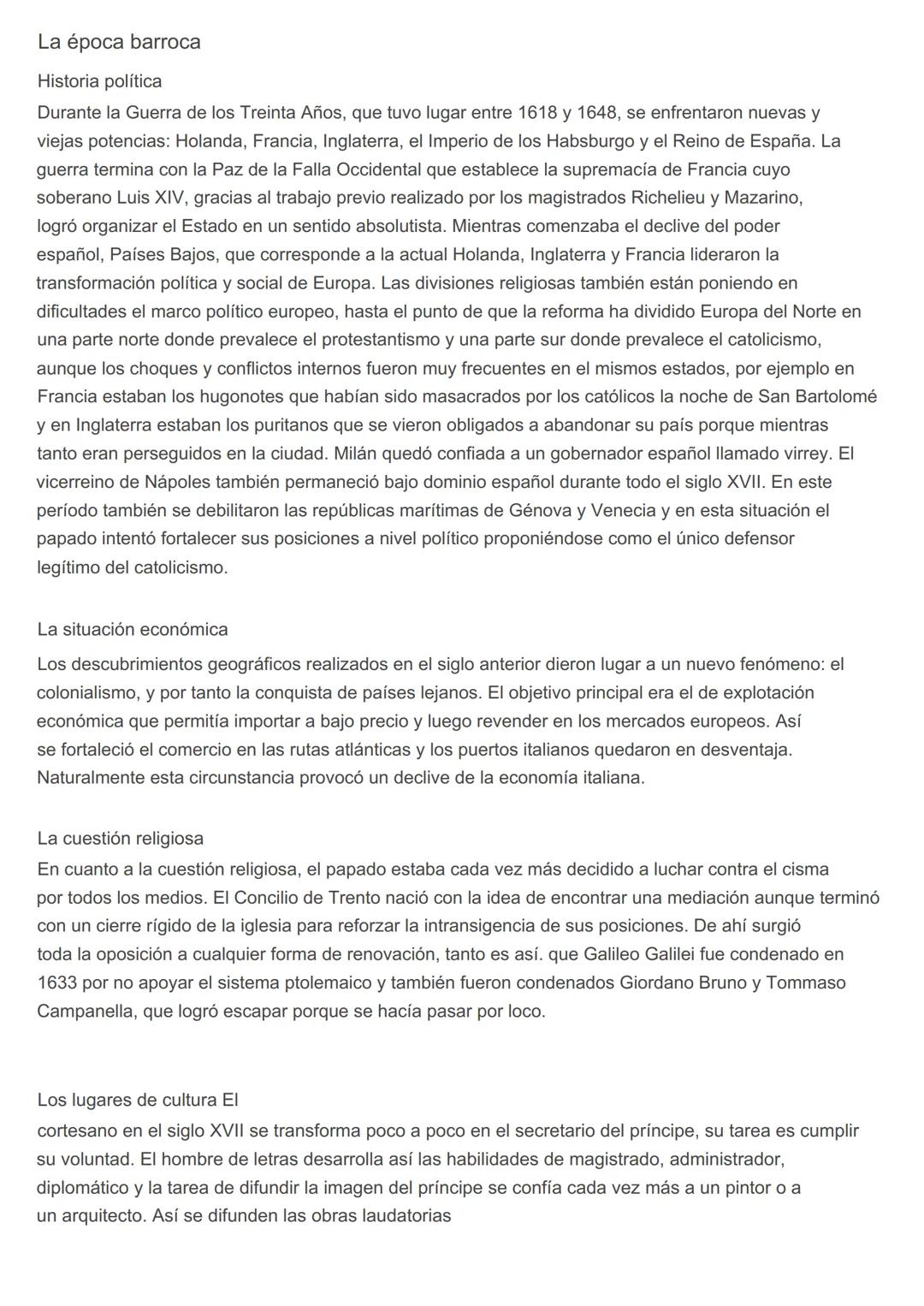 La época barroca
Historia política
Durante la Guerra de los Treinta Años, que tuvo lugar entre 1618 y 1648, se enfrentaron nuevas y
viejas p