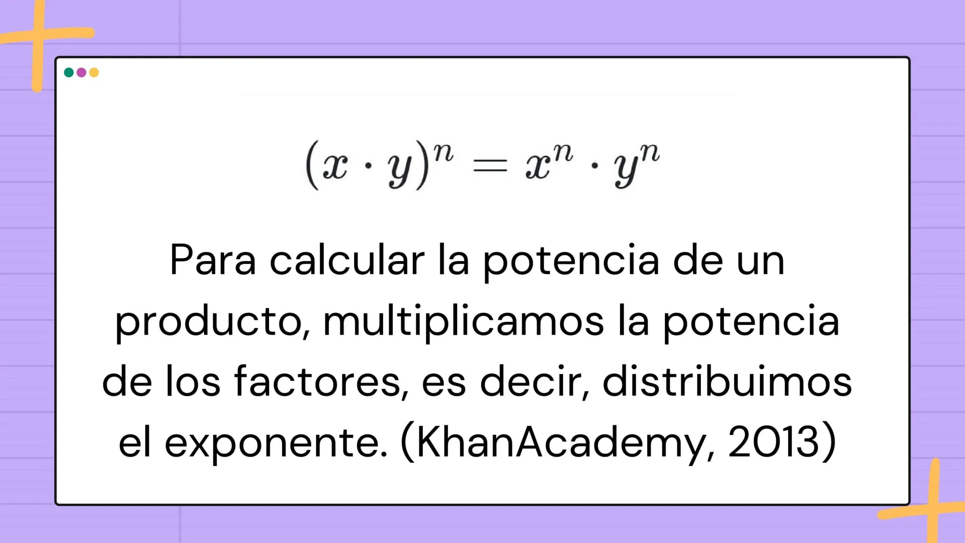 le
PROPIEDADES
de los
EXPONENTES
N ÍNDICE
им
1
Producto de potencias
4 Potencia de un producto
2
Cociente de potencias
5 Potencia de un coci