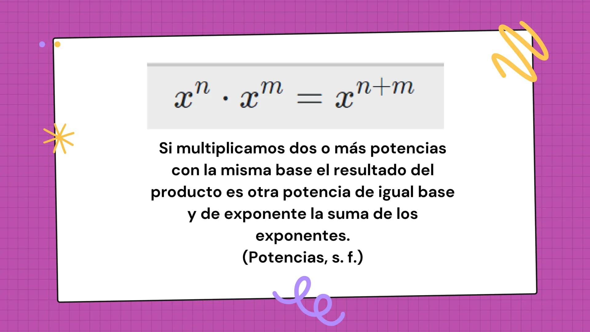 le
PROPIEDADES
de los
EXPONENTES
N ÍNDICE
им
1
Producto de potencias
4 Potencia de un producto
2
Cociente de potencias
5 Potencia de un coci