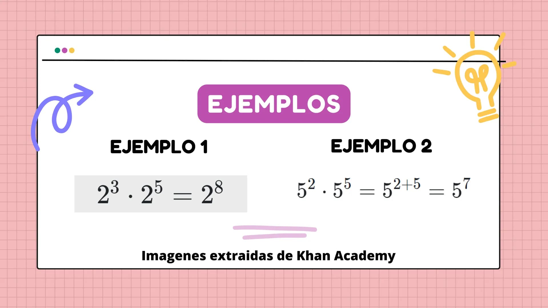 le
PROPIEDADES
de los
EXPONENTES
N ÍNDICE
им
1
Producto de potencias
4 Potencia de un producto
2
Cociente de potencias
5 Potencia de un coci