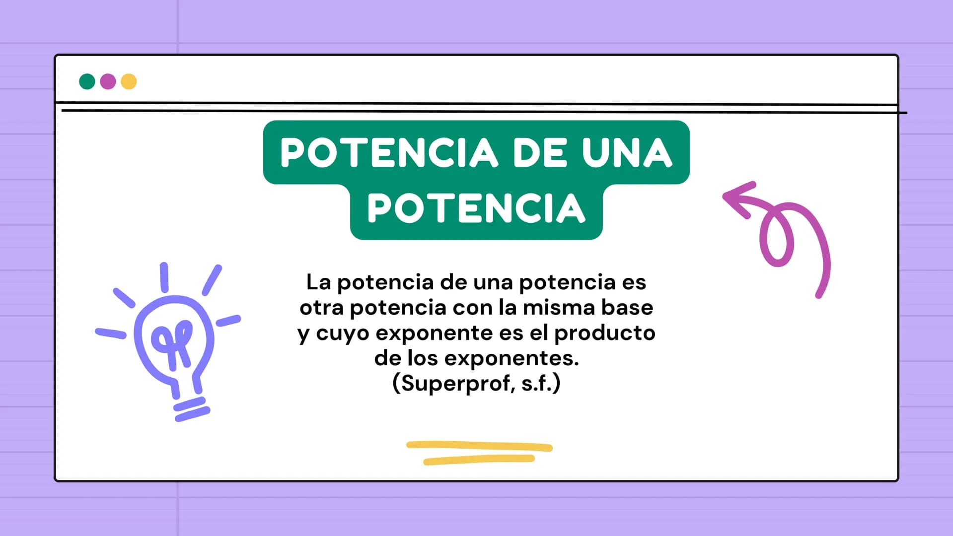le
PROPIEDADES
de los
EXPONENTES
N ÍNDICE
им
1
Producto de potencias
4 Potencia de un producto
2
Cociente de potencias
5 Potencia de un coci
