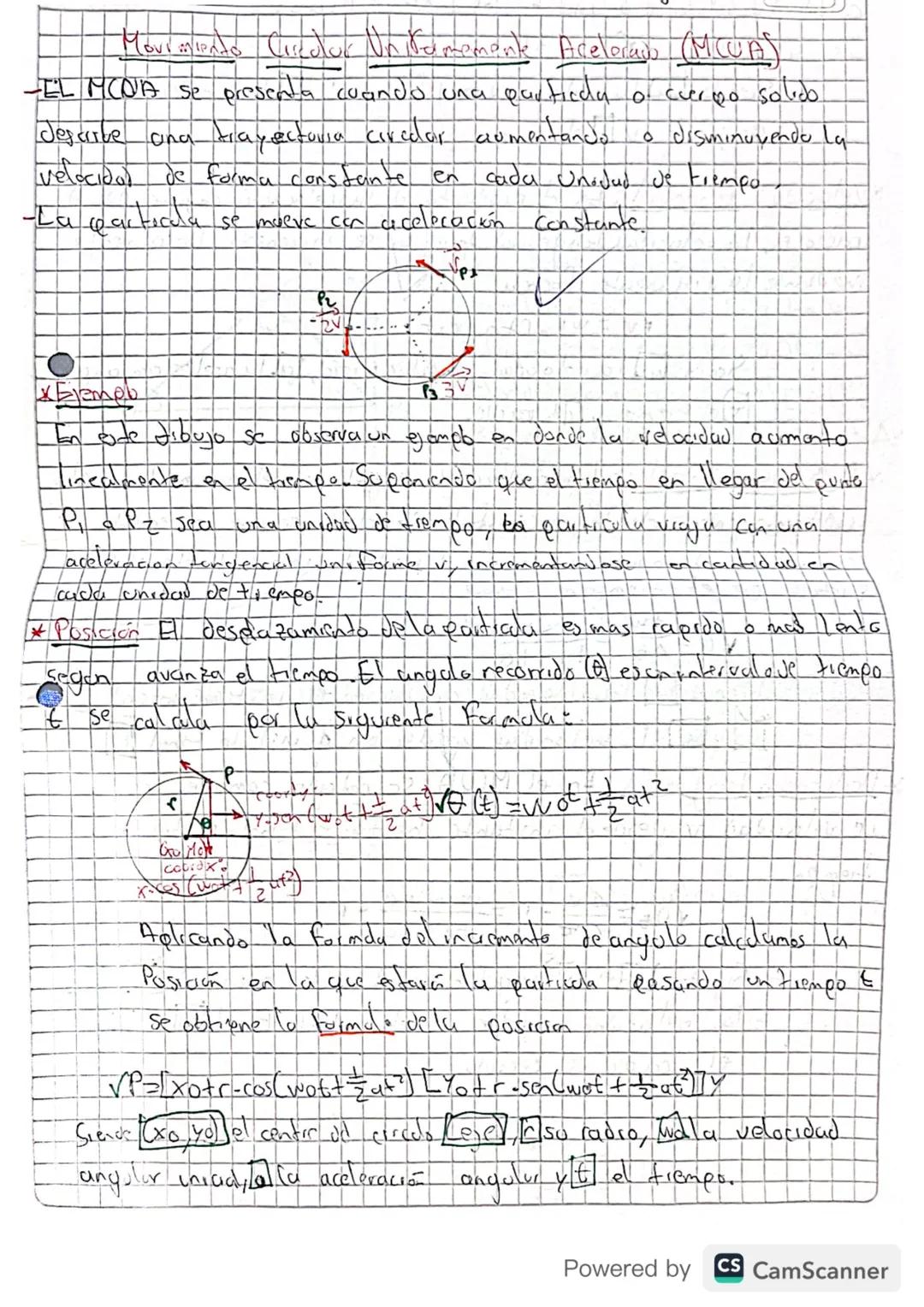 # Movimiento Circular Uniformemente Acelerado (MCUA)

-EL MCUA se presenta cuando una particula o cuerpo solido
descibe una trayectoria circ