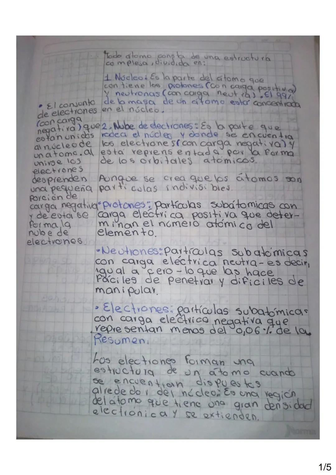 Modo atomo consta de una estructura
plesa, dividida en:

1. Núcleo. Es la parte del átomo que
con tiene los protones (con carga positiva
Y n